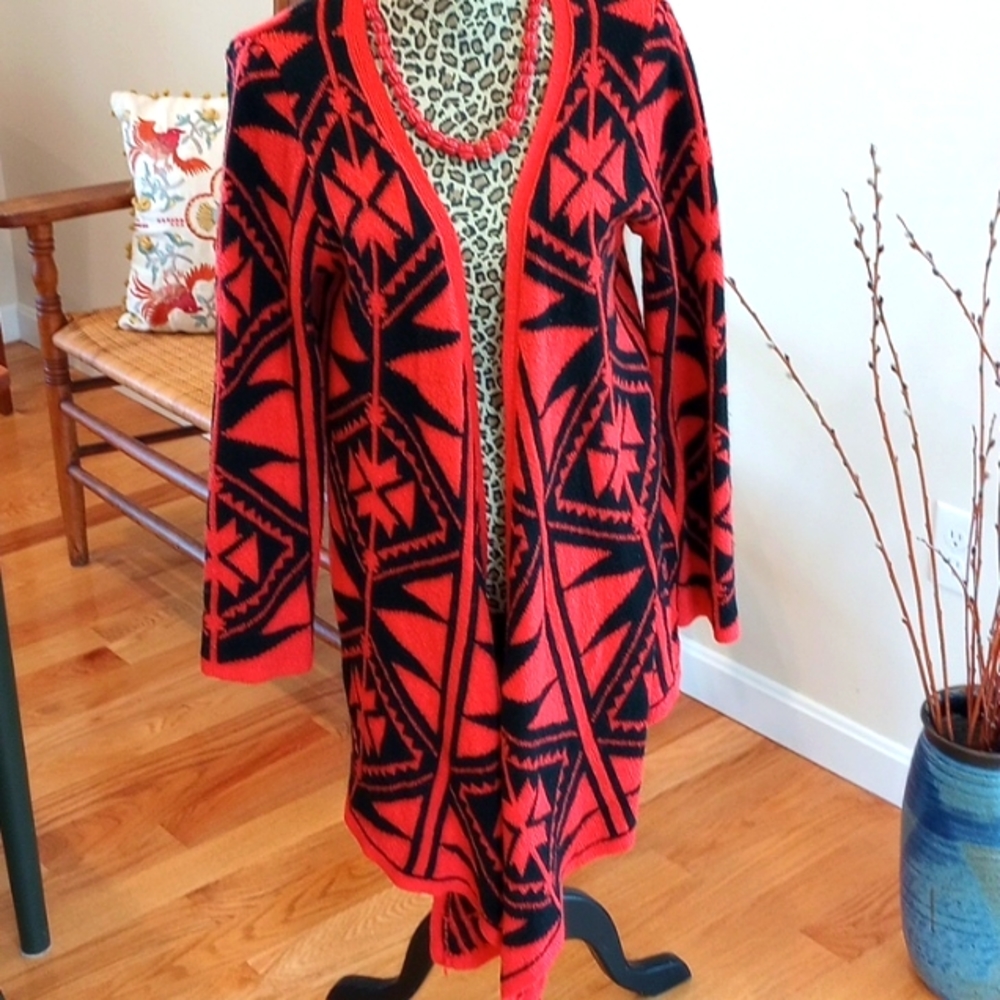 John Fashion Vintage Open Cardigan Size:M/L Color: Black + Red
